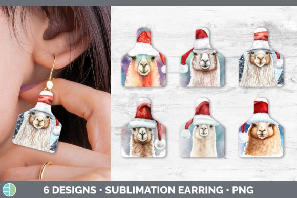 Christmas Alpaca Cow Tag Earring Subli Illustrations