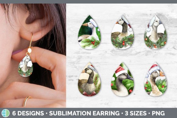 Christmas Barn Goose Teardrop Earring Illustration