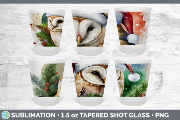 Christmas Barn Owl Shot Glass Sublimatio Illustrations for Branding