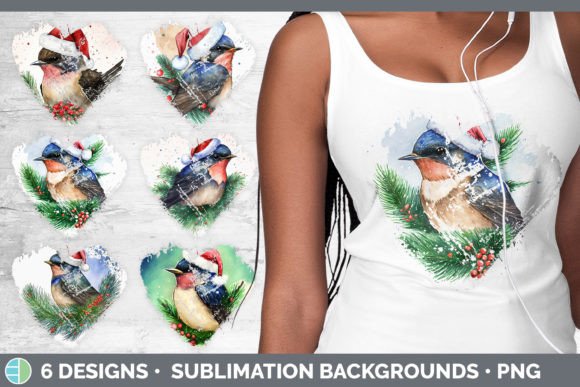 Christmas Barn Swallow Heart Distressed Illustration