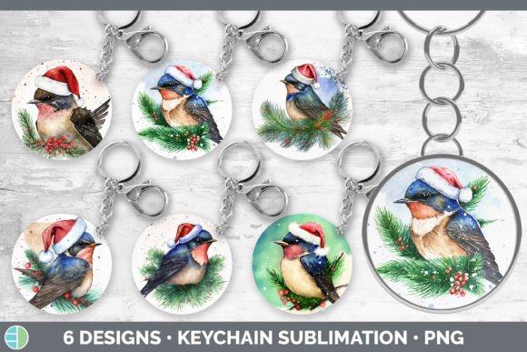 Christmas Barn Swallow Keychain Bundle Illustrations
