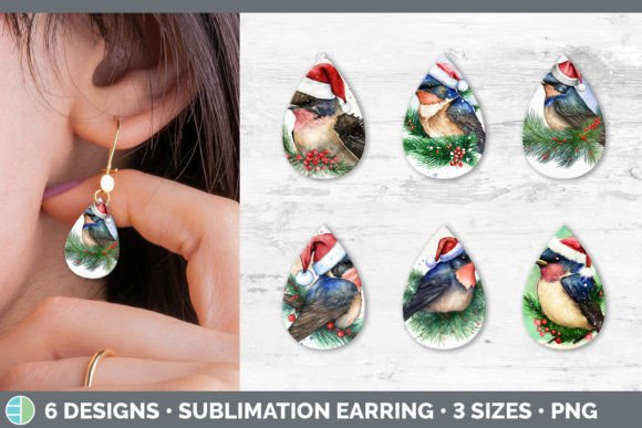 Christmas Barn Swallow Teardrop Earring Illustration