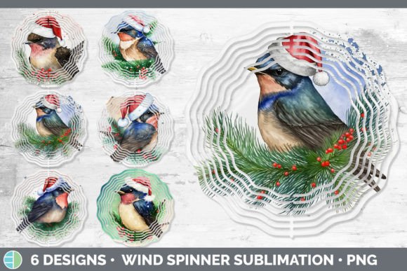Christmas Barn Swallow Wind Spinner Illustrations