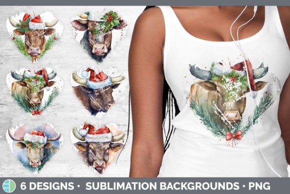 Christmas Bull Heart Distressed Clipart for Illustrations