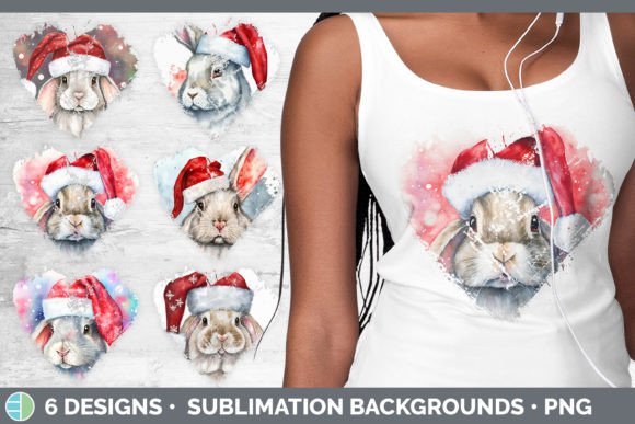 Christmas Bunny Heart Distressed Clipart for Modern Illustrations