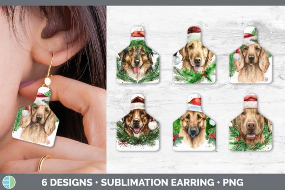 Christmas Dog Cow Tag Earring Sublimat Illustrations