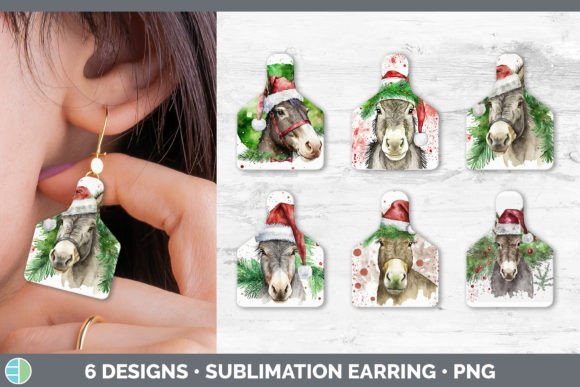 Christmas Donkey Cow Tag Earring Subli & Illustrations