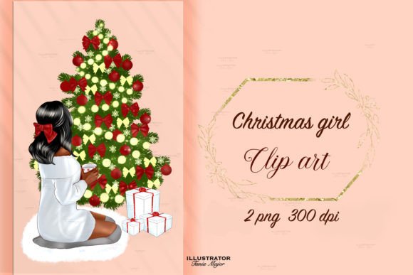 Christmas Fashion Girl Clipart for Modern Illustrations