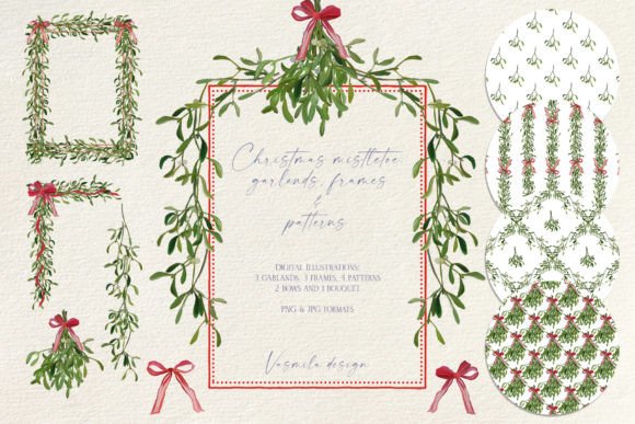 Christmas Mistletoe Borders and Frames Illustrations