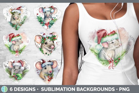 Christmas Mouse Heart Distressed Clipart Illustrations