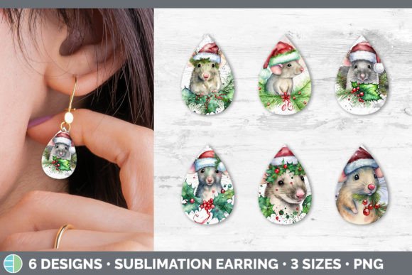 Christmas Mouse Teardrop Earring Subli Illustrations