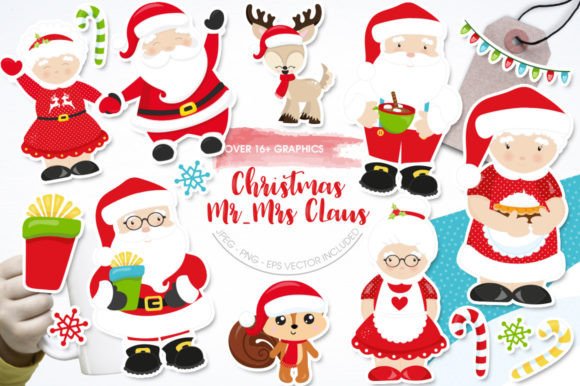 Christmas Mr Mrs Claus Illustrations for Seasonal Design