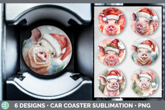 Christmas Pig Car Coaster Sublimation: Illustrations for Modern Publishing