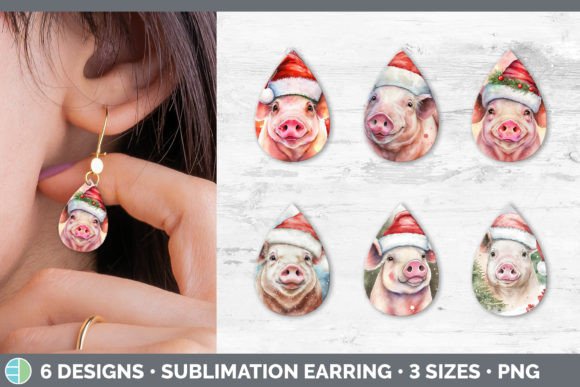 Christmas Pig Teardrop Earring Sublima for Illustrations