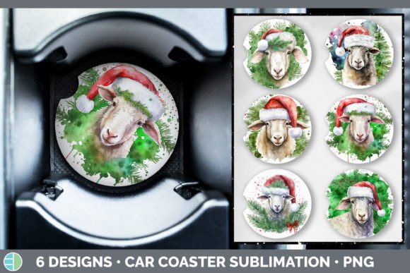 Christmas Sheep Car Coaster Sublimatio Illustrations for Branding