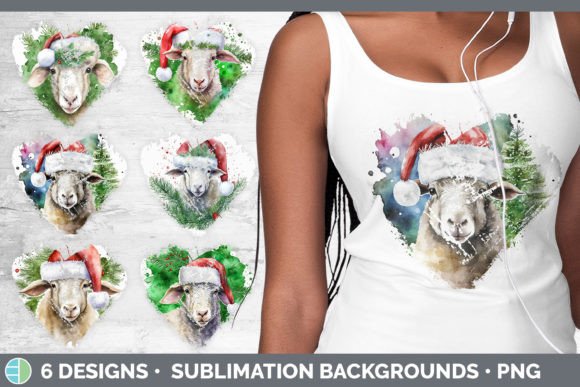 Christmas Sheep Heart Distressed Clipart for Crafting and Etsy Products