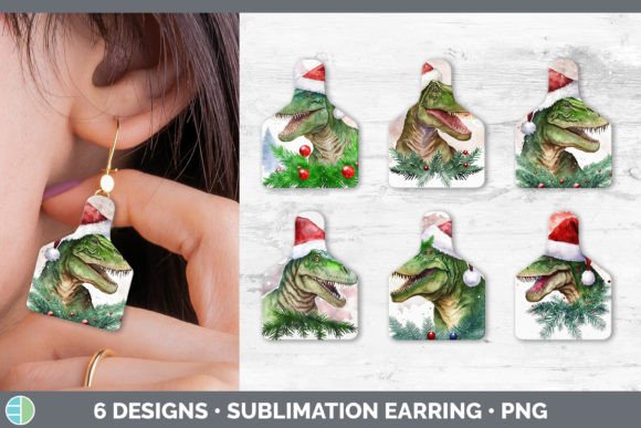 Dinosaur Christmas Cow Tag Earring Sub Illustration