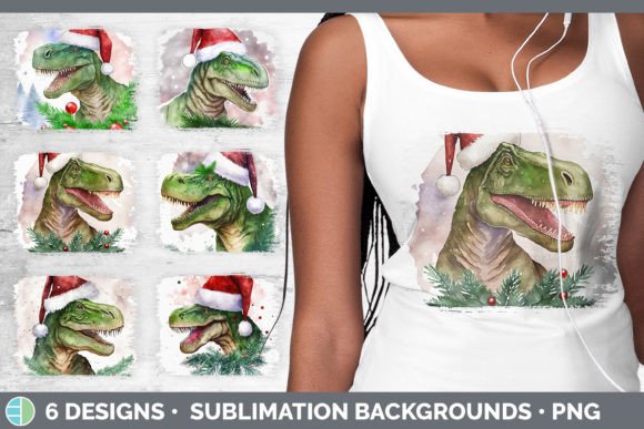 Dinosaur Christmas Distressed Sublimation Illustration