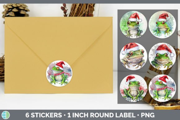 Frog Christmas Stickers Sticker 1in Ro in Illustrations