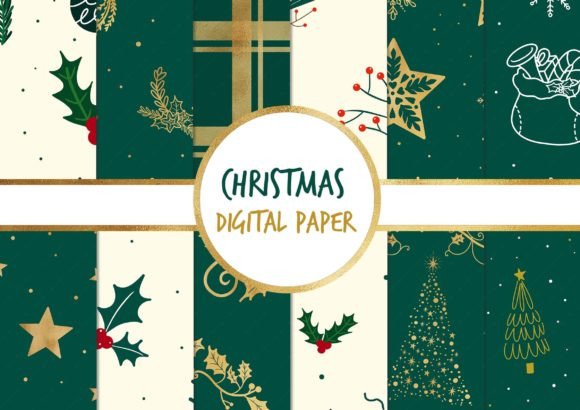 Green and Gold Christmas Digital Paper Review