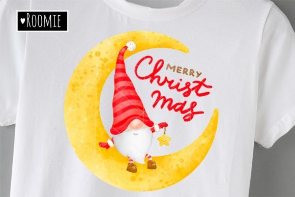 Merry Christmas Gnome on the Moon PNG Review for Illustrations
