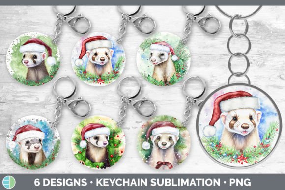 Santa Ferret Christmas Keychain Bundle Illustrations
