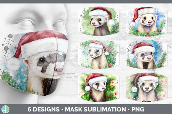 Santa Ferret Christmas Mask Sublimation Illustration