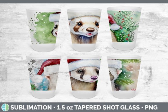 Santa Ferret Christmas Shot Glass Sublim Illustration