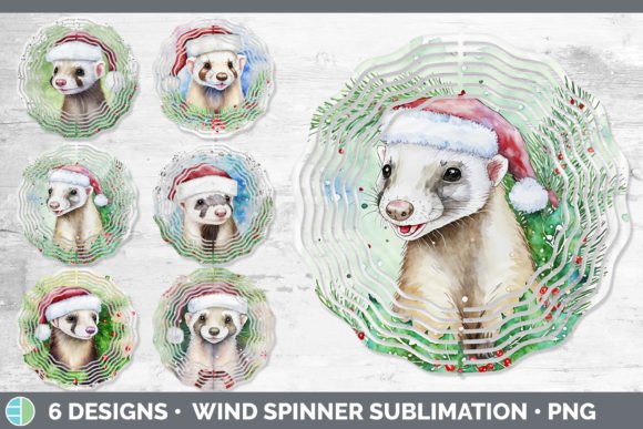 Santa Ferret Christmas Wind Spinner Illustrations